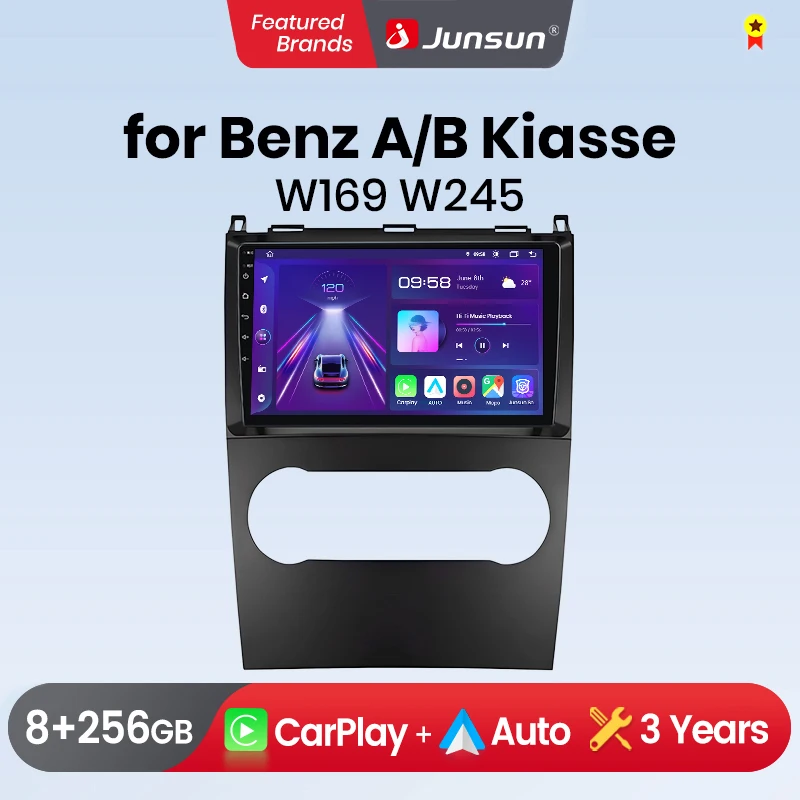 Autoradio Junsun Wireless CarPlay Android Auto pour Mercedes-Benz Classe B200, Classe A, Classe B, W169, A160, A180, A200, A220 2009-2012
