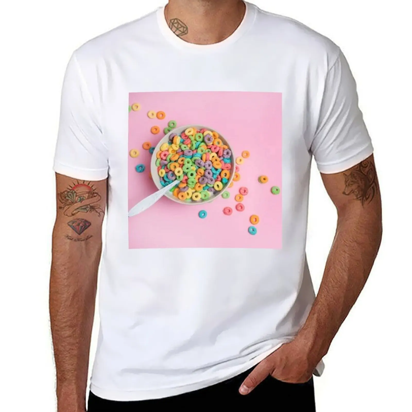 Camiseta con gráfico de cereal froot loops, camisetas estampadas para hombre, camisetas divertidas, Camiseta de algodón para hombre