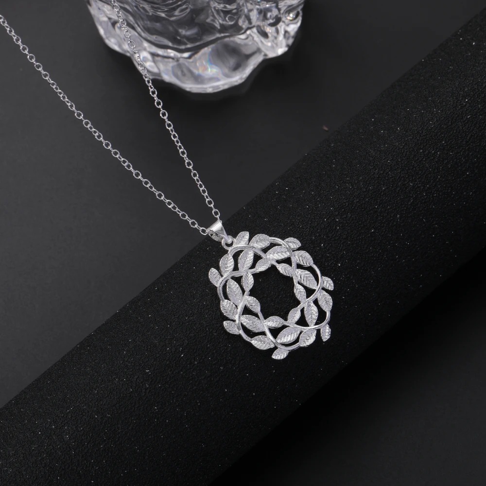 

Fashion Jewelry Wedding Festival 925 Silver Geometric Round Leaf Pendant for Women's Necklace as a Gift for Best Friends