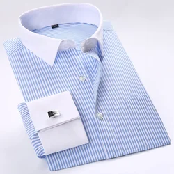 Long Sleeve Social Wedding Party Shirt Dress Shirts Business Contrast Collar French Cuff Patch Pocket Regular-fit Men Clothing