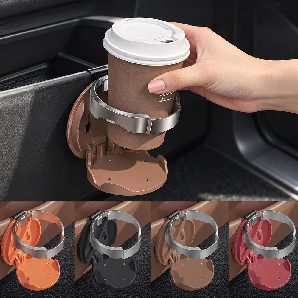 Foldable Car Door Cup Holder, Collapsible Auto Door Edge Mount Drink Bottle Holder, Space Saving Folding Cup Bracket for Car Tru