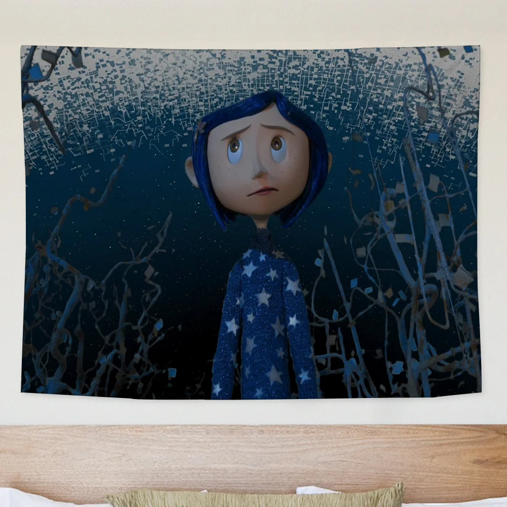 Anime Movie C-Coraline Tapestry Decoration party Background Hanging Cloth Bedroom Tapestry Room Decor Aesthetic