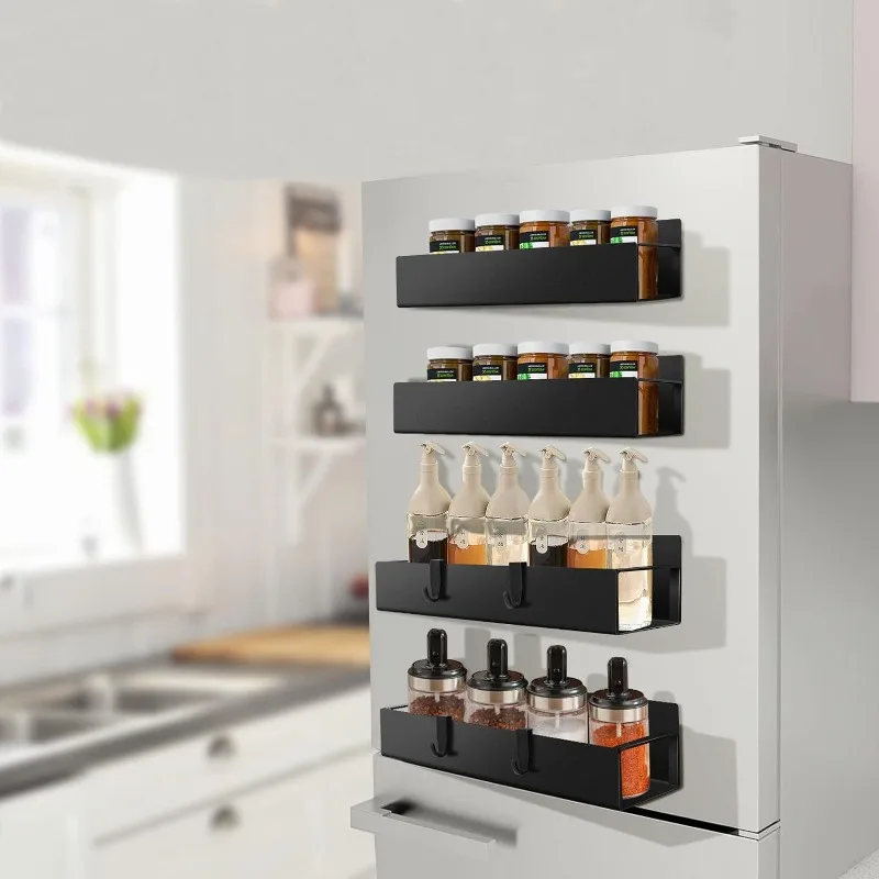 2pcs Magnetic Refrigerator Rack | No Drilling Required, Multifunctional Kitchen Spice Rack, Strong Magnetic Seasoning Rack