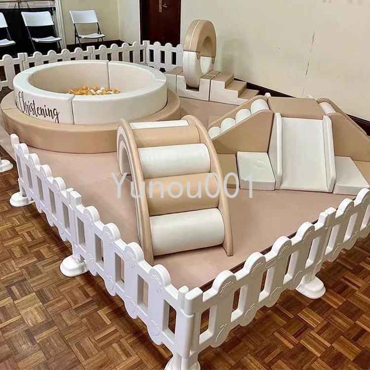 Customized Tan Beige White Soft Play Set Children Indoor Outdoor Rental Hire Soft Play Climbing Tunnel Soft Play Equipment Set