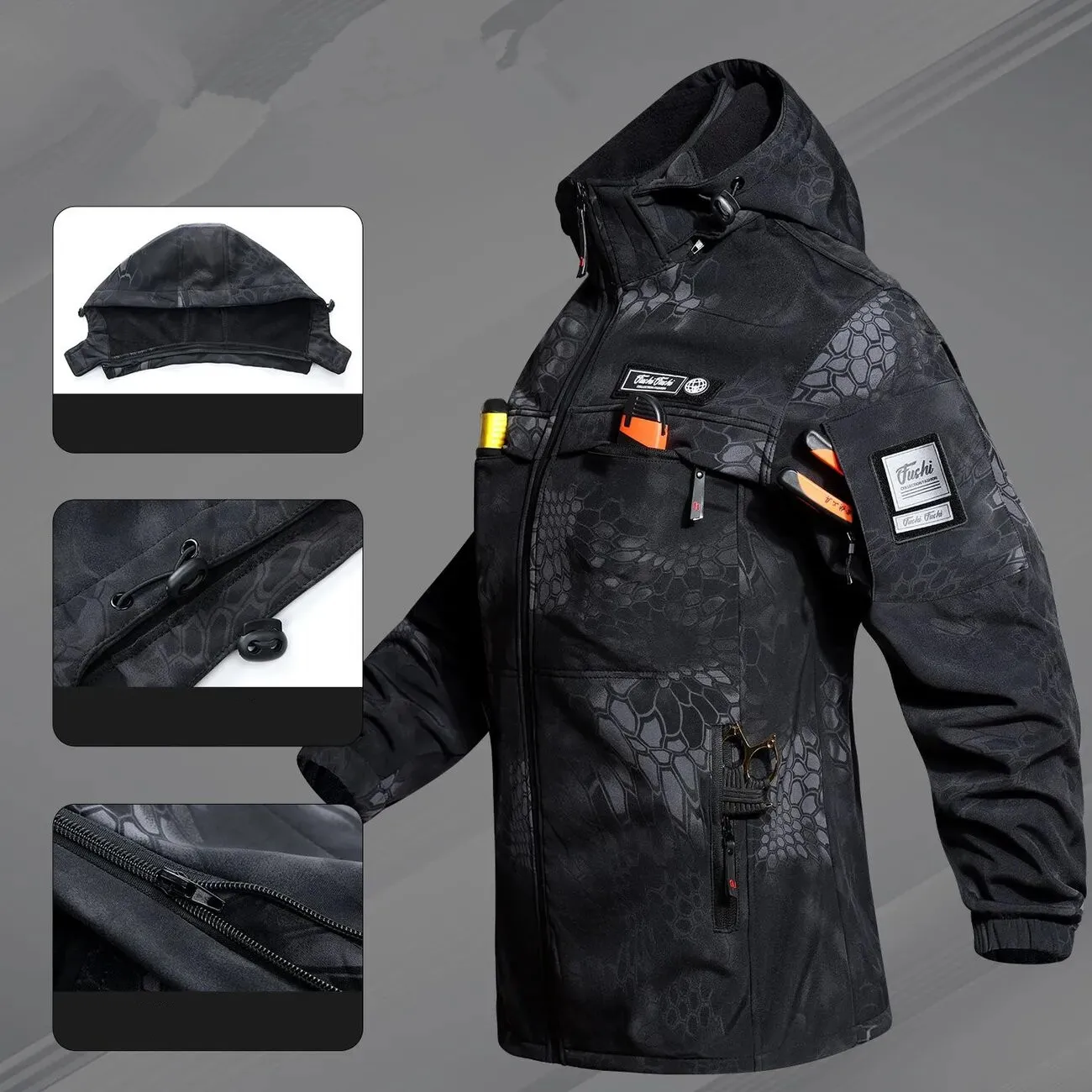 

Fall Winter Camouflage Fleece Lined Hiking Outdoor Cold Proof Warm Workwear Mountain Climbing Suit Windproof Breathable Skin