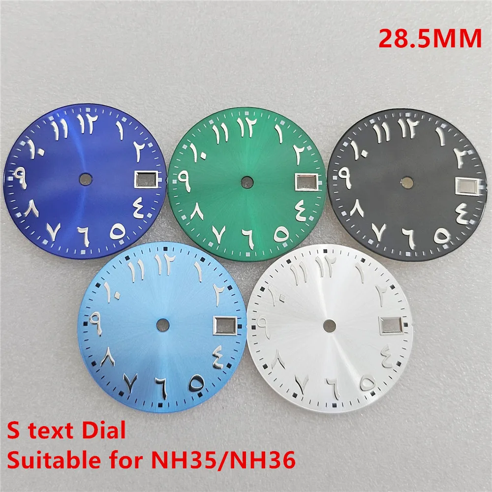 Matte Arabic Dial Letter Numerals S Dial 28.5mm Watch Fit NH36 Movement Blank Dial NH35 Watch Hands Calendar for NH35 Cases