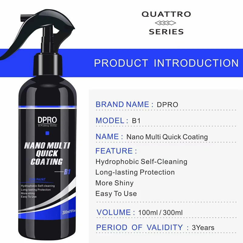 Dpro Nano Coating Spray Paint Care Ceramic Liquid Glass Hydrophobic Quick Coat Ceramic Polishing Car Detailing 100/300ml