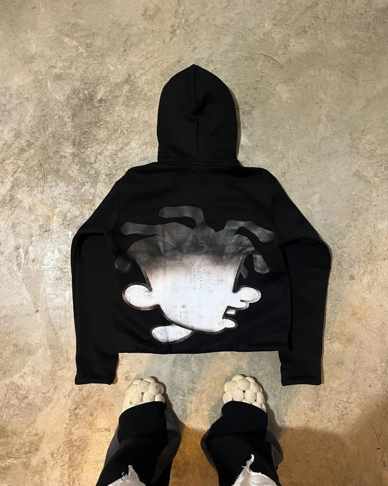 American Harajuku fashion cartoon letter print hoodie male y2k Goth punk couple Street trend casual loose oversized sweatshirt