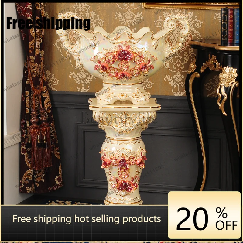 LJY luxury European living room floor-to-ceiling large vase ornament ceramic home decoration dried flowers