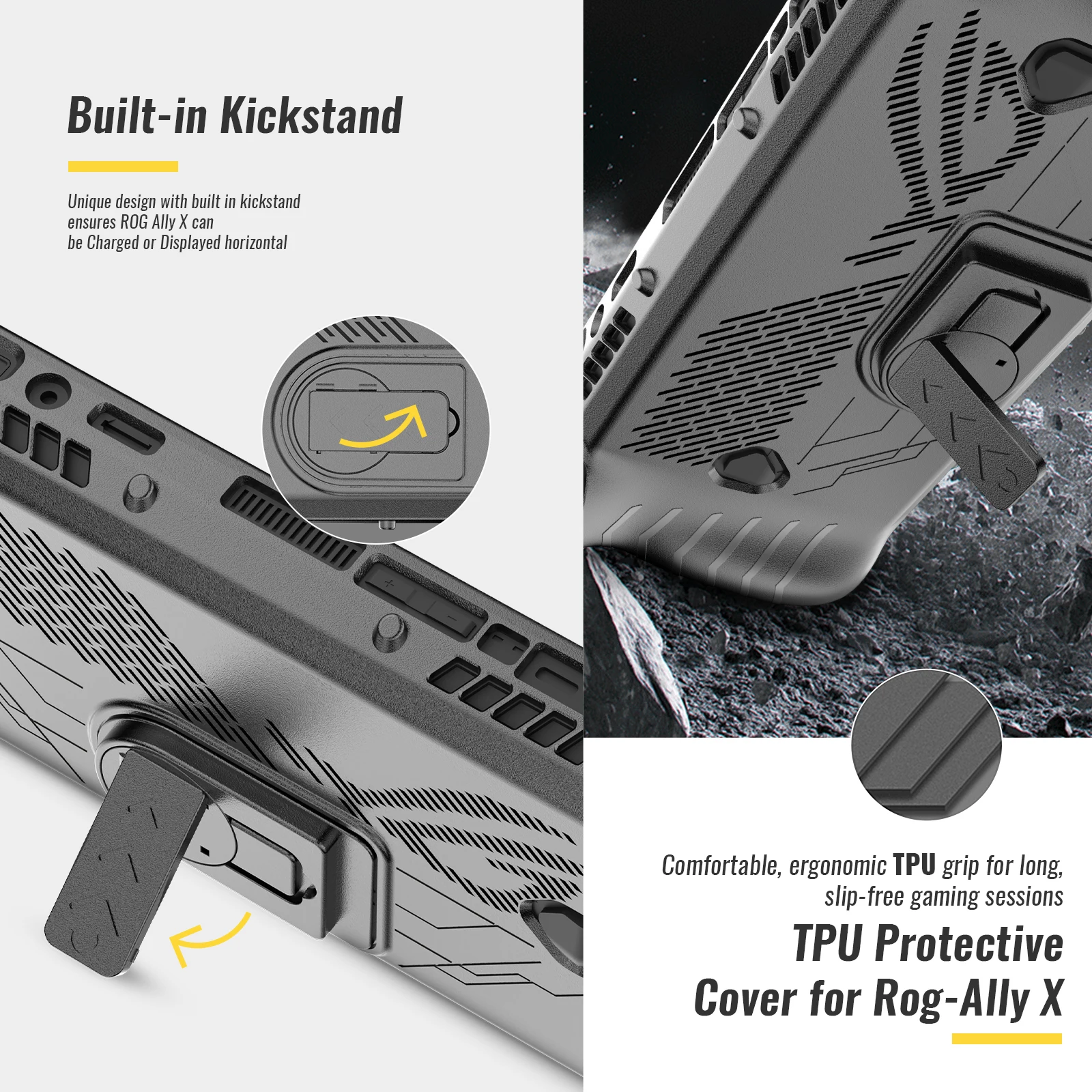 Casing pelindung ponsel untuk ASUS ROG Ally X, casing pelindung TPU genggam dengan braket belakang tahan keringat, antiselip dan aksesori Gaming tahan jatuh