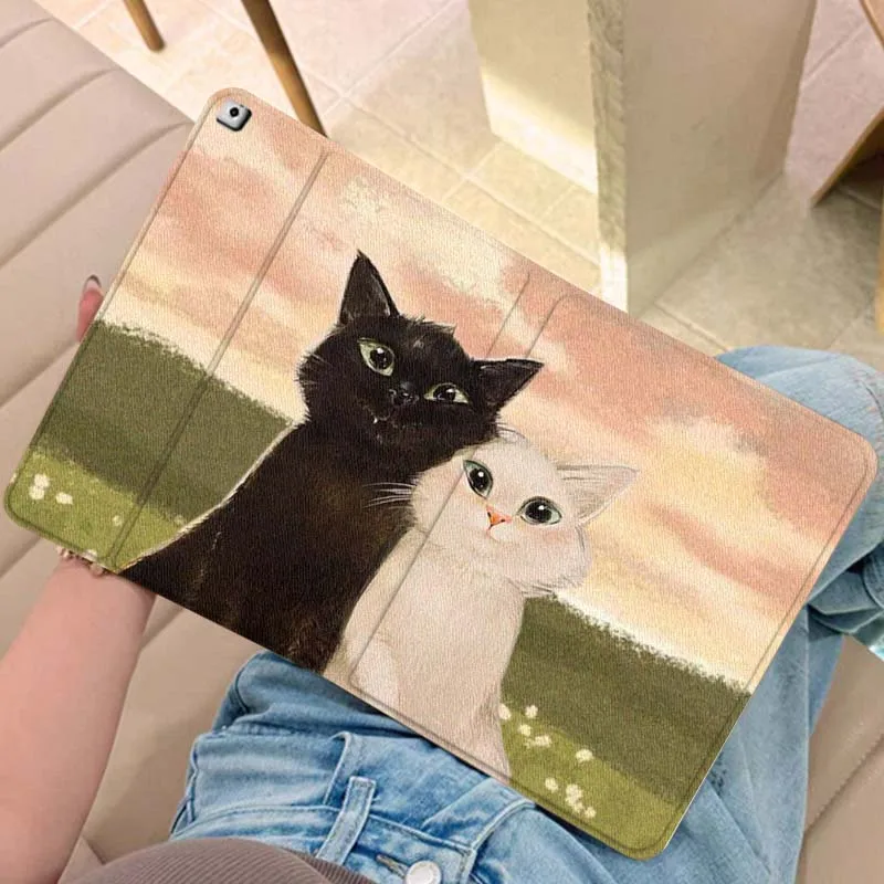 

Cute Cat Popular Cartoon Art For iPad Pro Air Mini 2 3 4 5 6 7 6th 7th 10th 11th 10.2 9.7 10.5 11 Foldable Tablet Case Gift