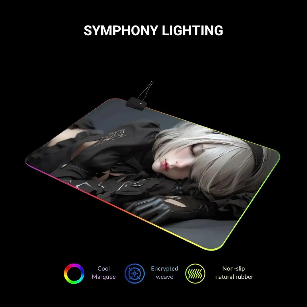 

RGB HD Short Hair Anime Girl Theme Mouse Pad Rubber Base Large Game Computer Laptop Keyboard Mat Accessories Office Decor Mats