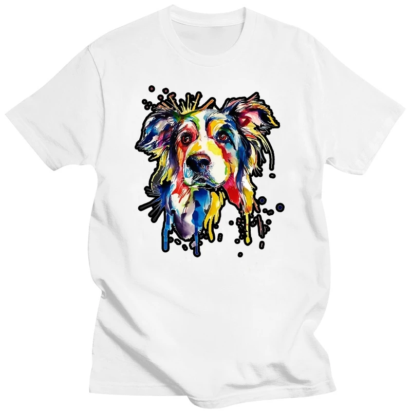 Border Collie Watercolour Art Dog Mens T-Shirt