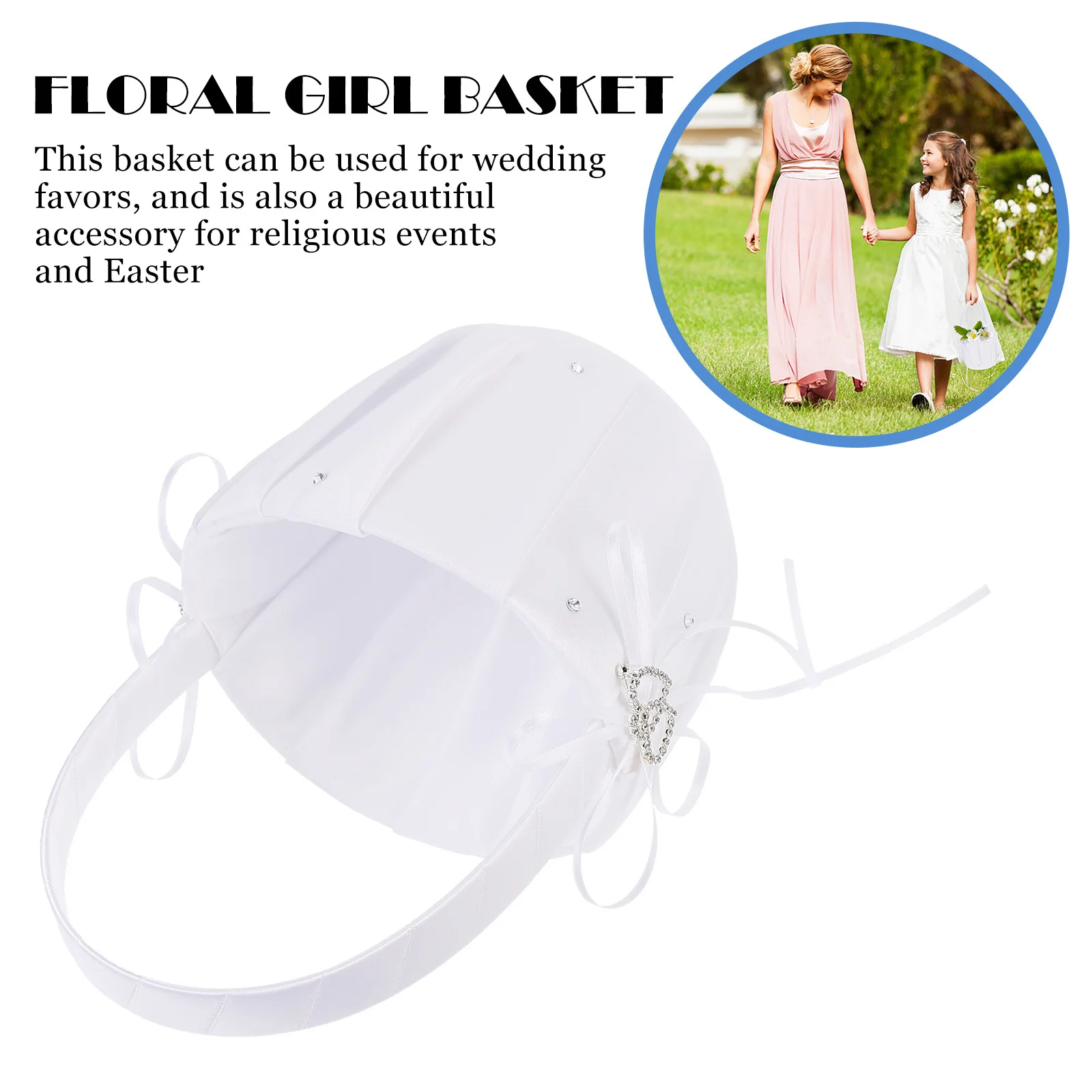 

1Pcs Heart Diamond Bridal Flower Basket Elegant Bow-Knot Design for Flower Petal Scattering Wedding Ceremony Outdoor Beach
