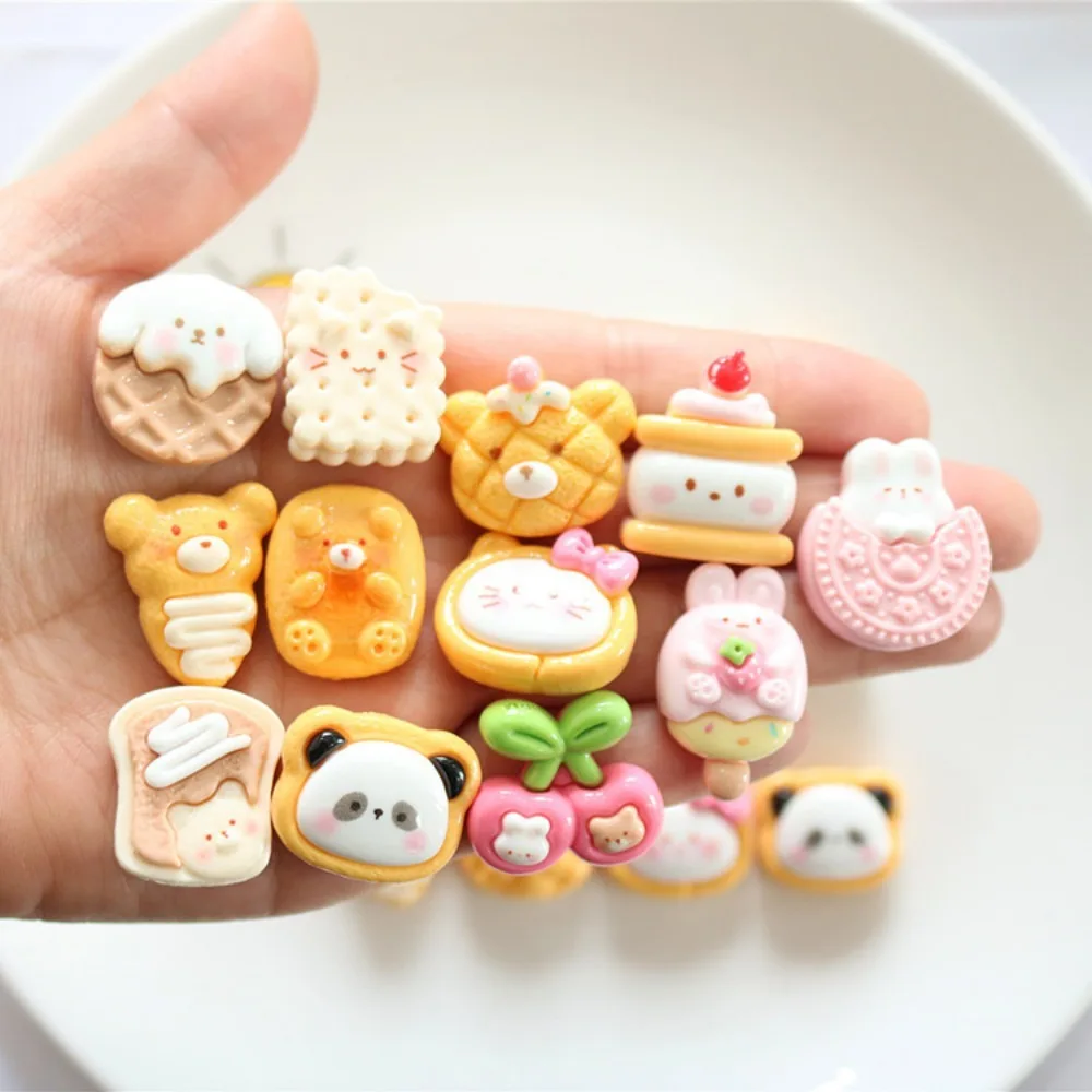 10pcs Cute Cartoon Kawaii biscuits panda cherry Flat Back Resin DIY Scrapbooking Cabochons Decoration Accessories