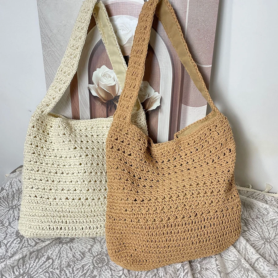 

Fashion Straw Shoulder Bags Women Summer Hollow Woven Women's Shoulder Bag Large Capacity Tote Handbag Bali Holiday Beach Bags