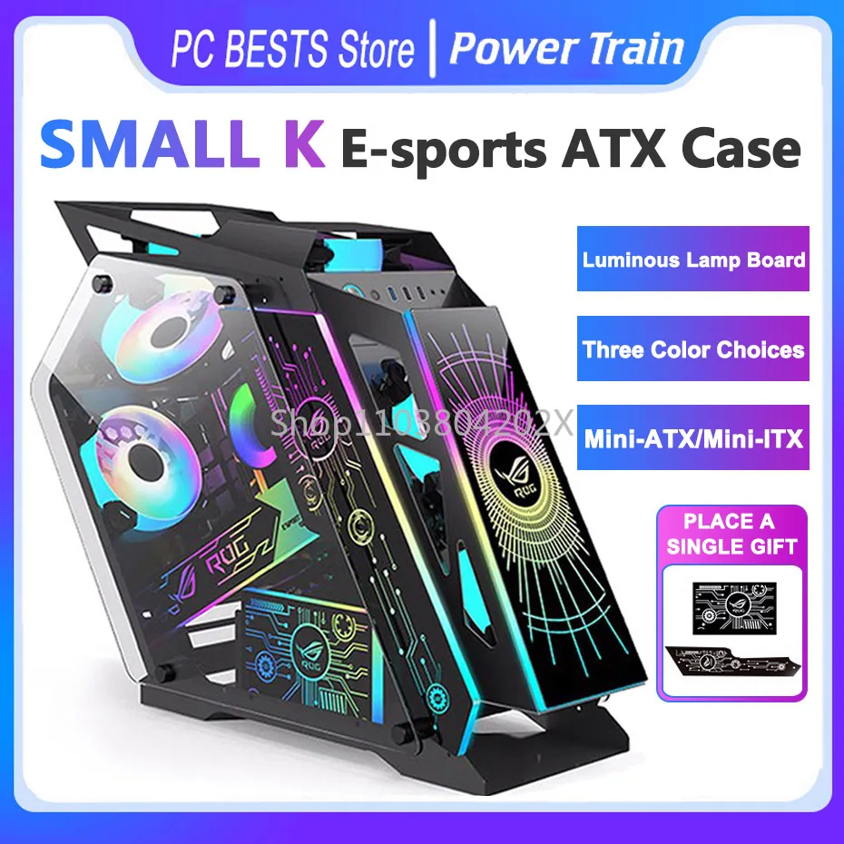 Small K E-Sports Computer Case, Open Type Sided Glass, Support M-ATX, MINI-ITX Mainboard, 240 Water Cooler, Game Chassis