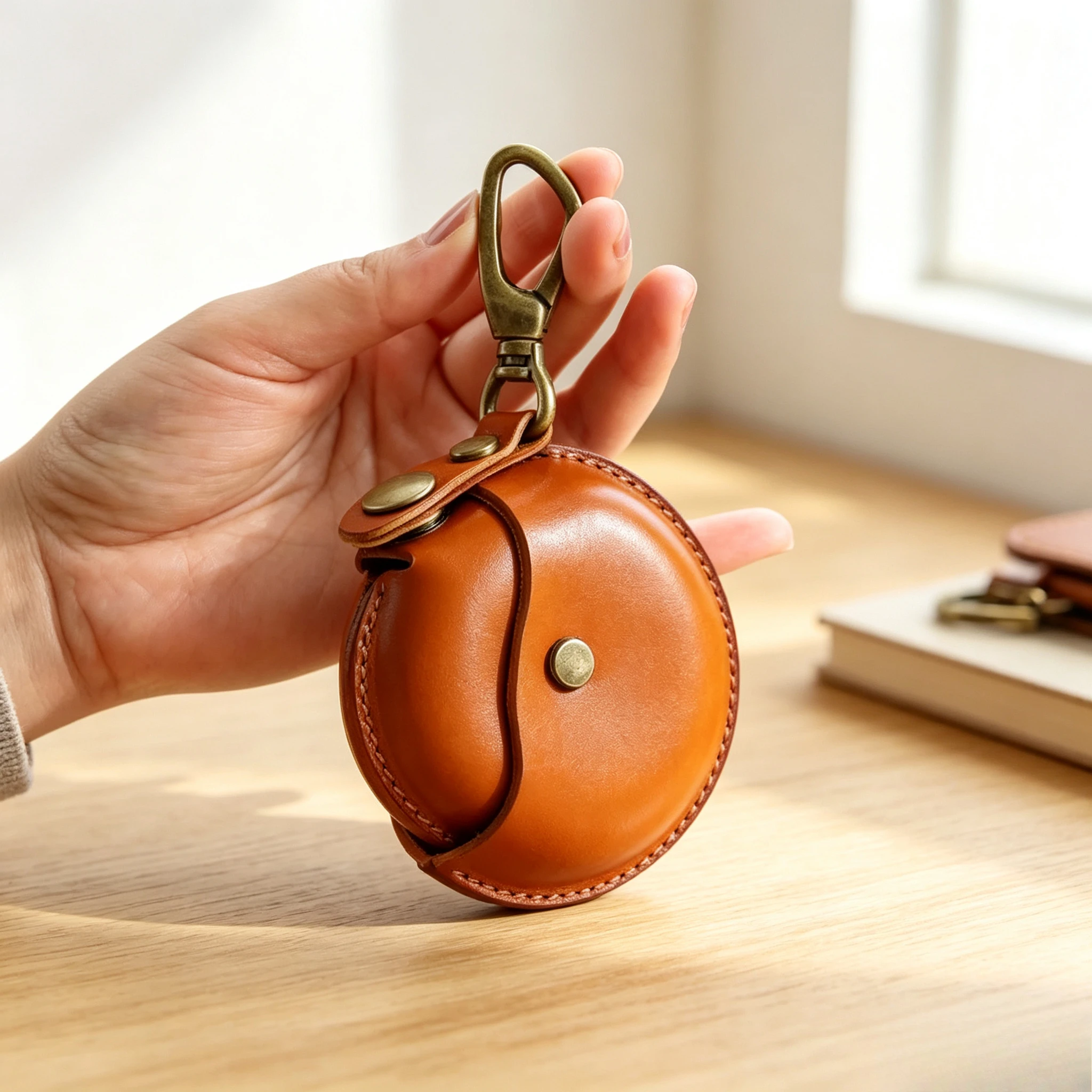 Genuine Leather Handmade Coin Purse Earphone Cable Organizer Bag Pendant Keychain Key Ring Storage Pouch Accessory, Customized