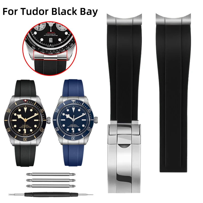 Rubber Strap for Tudor 39mm 1958 BB58 Black Bay Panda Pro Black Shield Watchband 20mm 21mm 22mm Bracelet Steel End Linker Buckle
