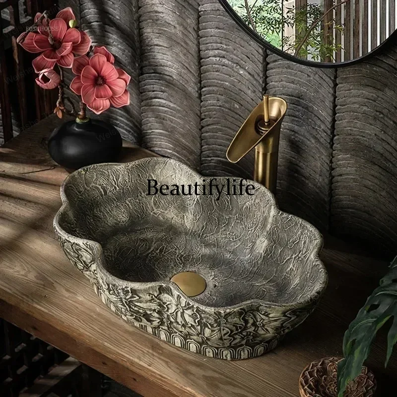Y136 Ceramic Bathroom Sinks Art Countertop Sinks Hotel Antique Washbasin  Special-shaped Deepened Wash Basin Creative Retro