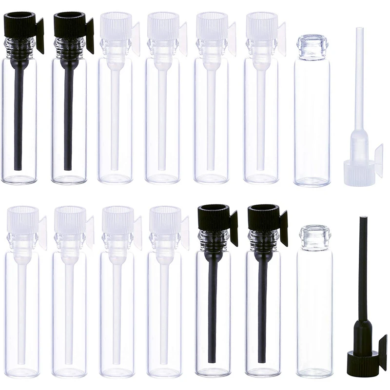 20 piezas 1ml/2ml/3ml Mini botellas de muestra pequeñas de Perfume de vidrio vacío con tapa de varilla botella de prueba de tubo de prueba de fragancia líquida de laboratorio