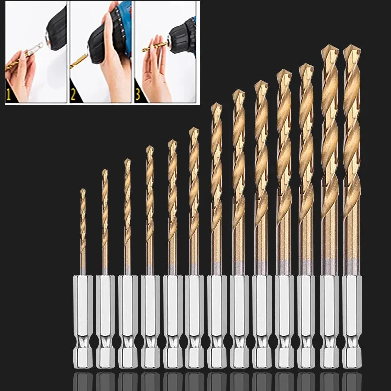 Fried Dough Twists Drill Kit 1/4 Hexagonal Shank Cobalt Base High Speed Steel Wood Metal Core Hole Drilling Tool, Various Sizes