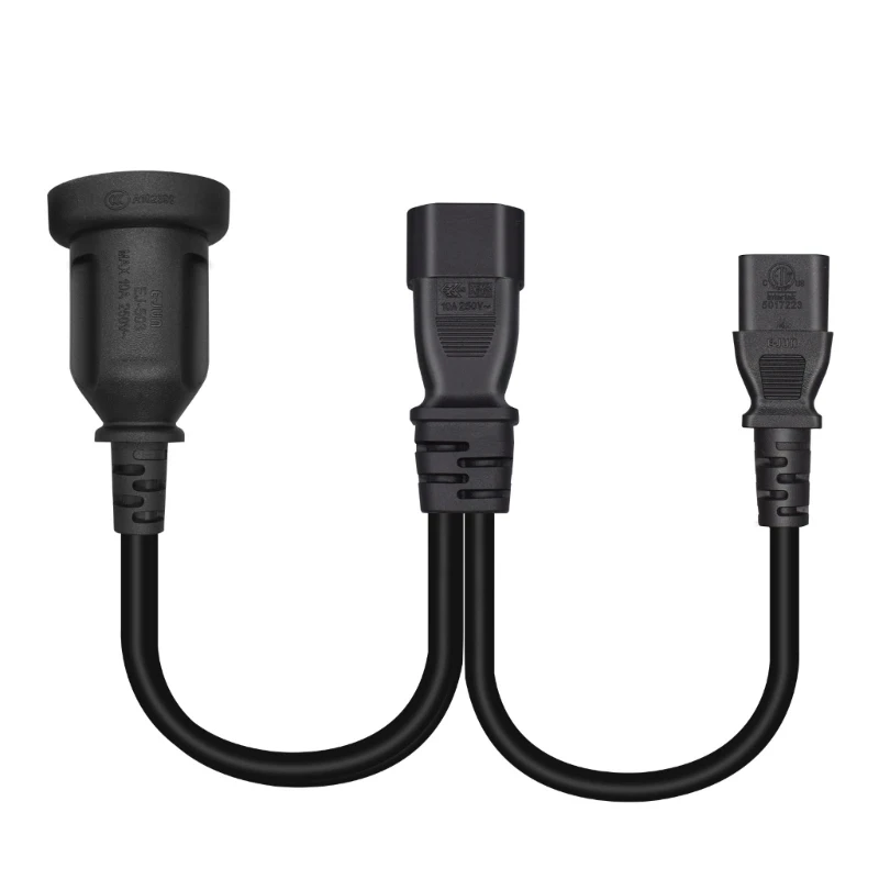 IEC320 C14 to IEC320 C13+AU10A/16A 3-hole AC-Power Adapter Cable, 3 Terminals Male to Female Power Connector Cord Wire