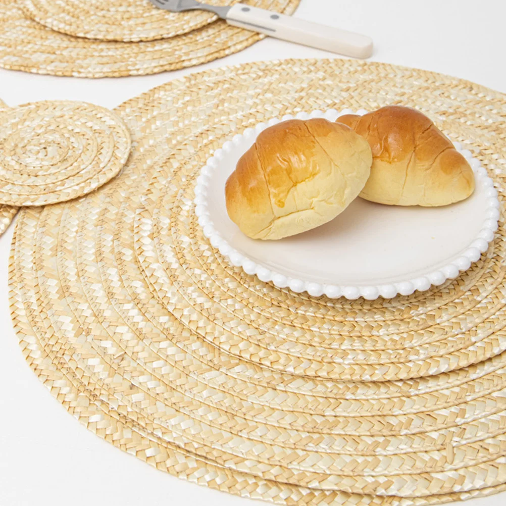 

Heat-Resistant Round Placemat Anti-Skid Table Pad For Dining Kitchen Decor Wheat Straw Woven Cutlery Mat Coaster