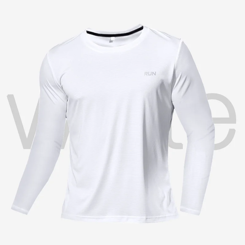 Ice Silk Long Sleeve Men\'s Spring Thin Section Quick Dry Breathable T-Shirt Simple Outdoor Casual Gym Clothing Fitness Equipment