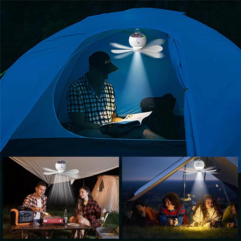 

A88E-Ceiling Fans With Lights & Starry Projection 3 Adjustable Wind Speed For Car RV Survival Kit Camping Essentials