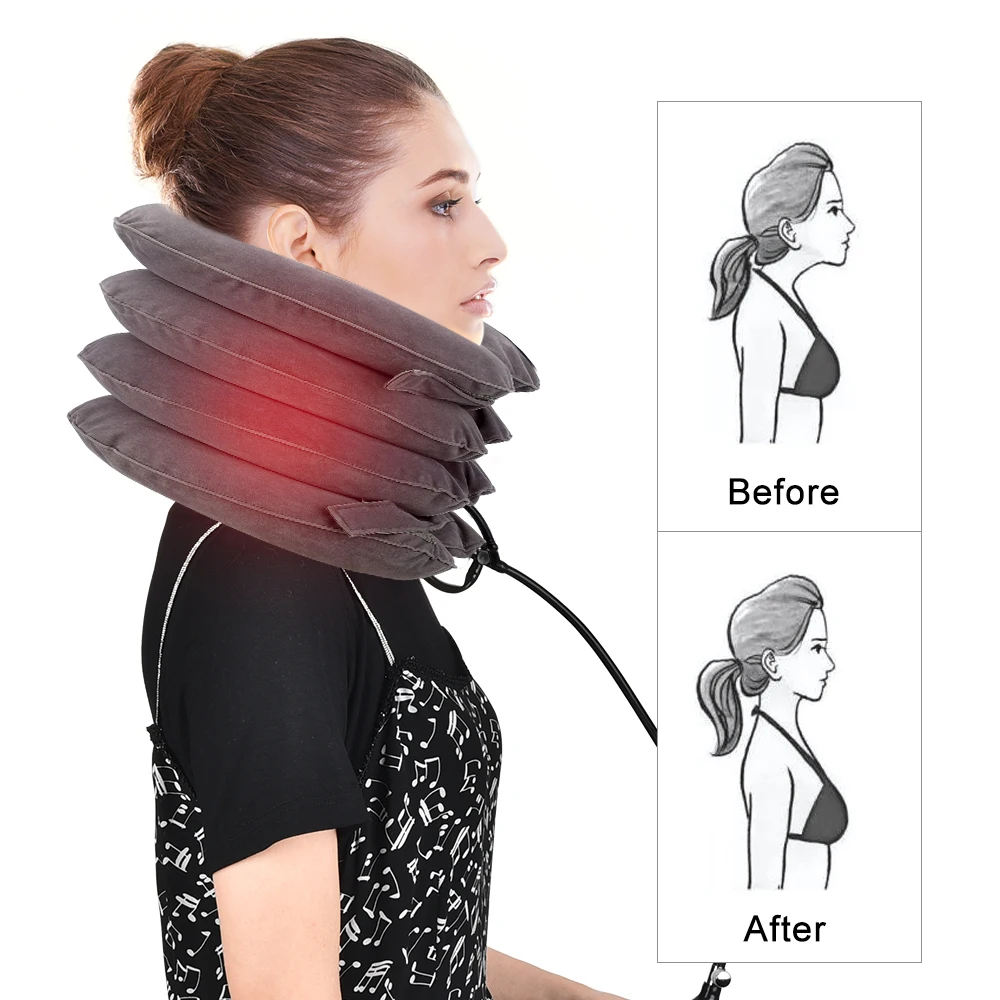 Retractor Cervical inflable, masajeador de aire, tracción Cervical, estiramiento del cuello, almohada suave