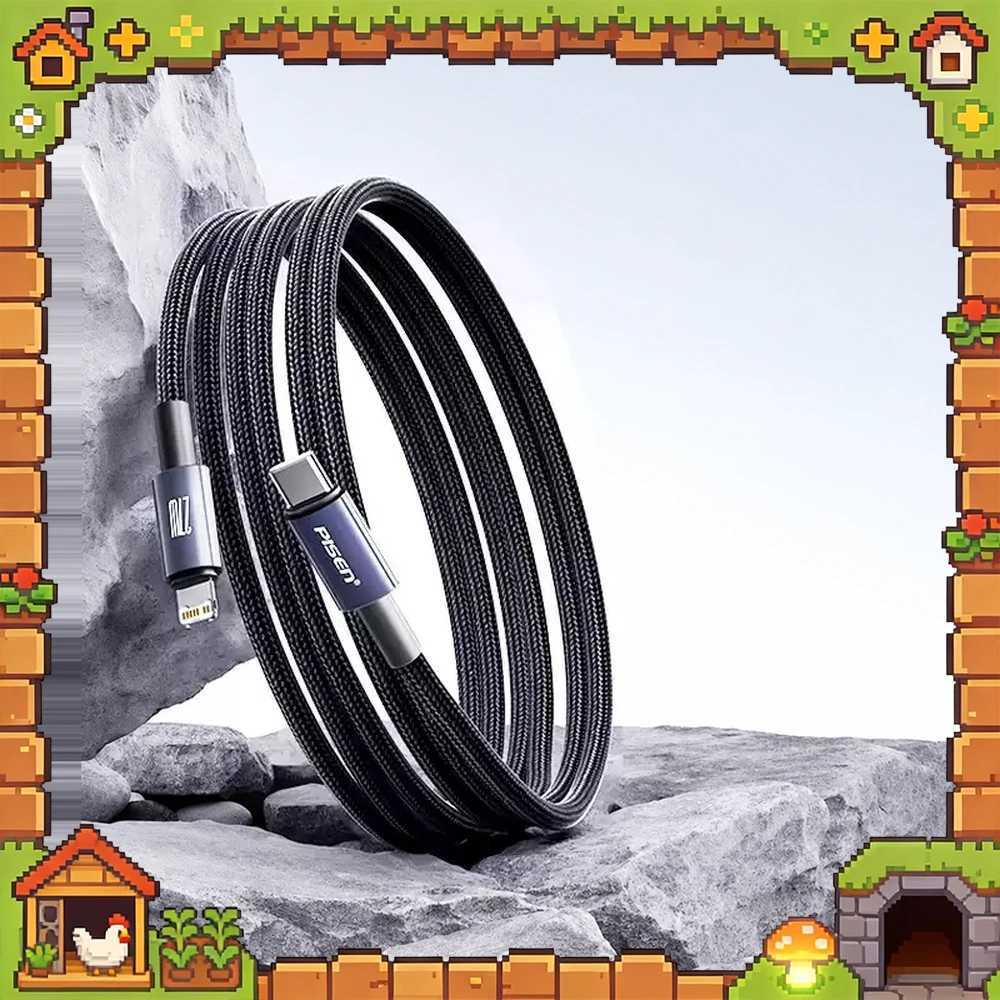 Pisen Aluminum Alloy PD Braided Charging Cable Fast Charging and 480Mbps Data Transfer Flexible Nylon Woven Cord
