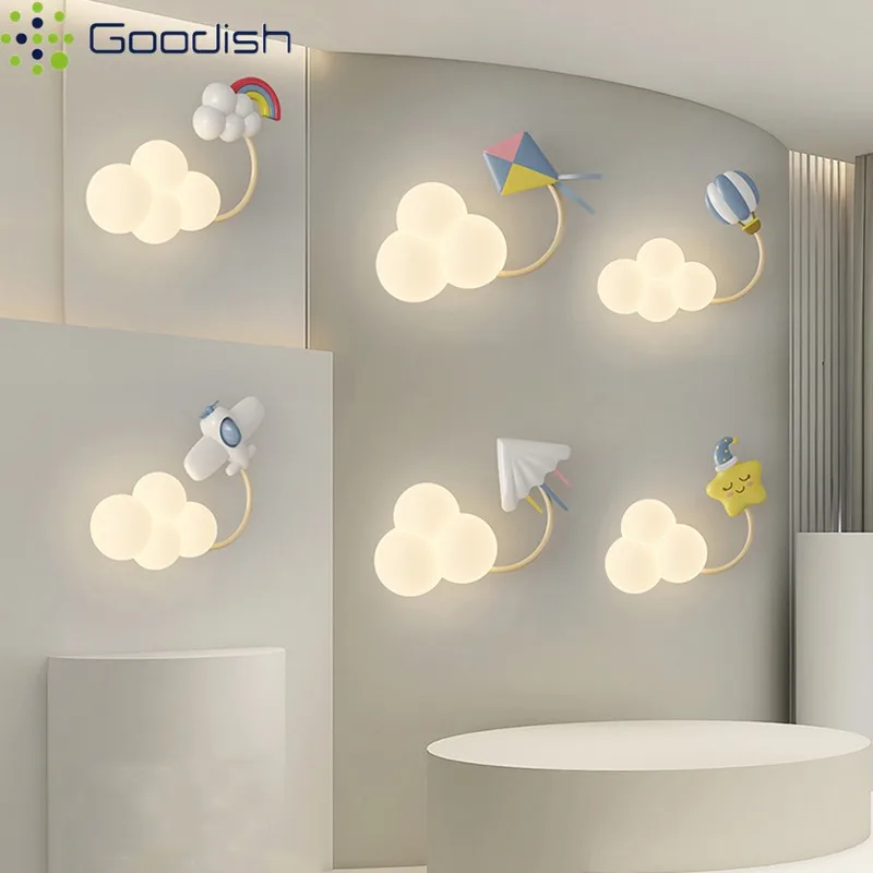 Modern Luxury Nordic LED Wall Lamps Cartoon Airplane Balloon Rainbow Art Creative Lights for Bedroom Home Decoration Chandelier