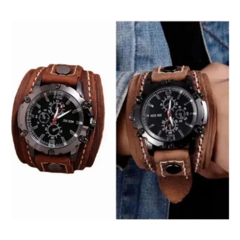 Vintage Leather Wristwatches Fashion Watch Stitched Watch Wide Leather Watch Outdoor Boy Gift Decorative Watch