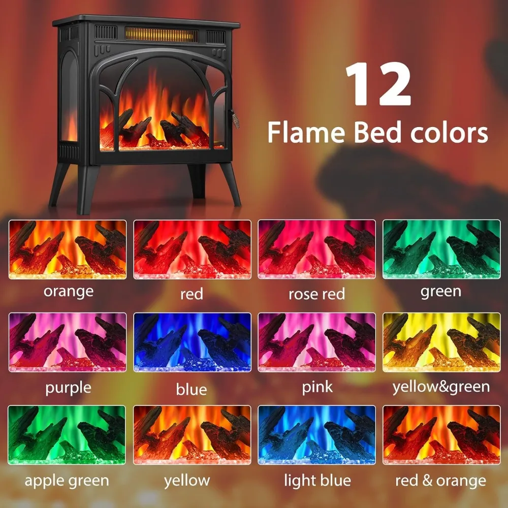 Electric Fireplace Heater Portable Electric Fireplace Stove Heater Indoor,12 Flame Colors,12 Flame Bed Colors,5 Flame