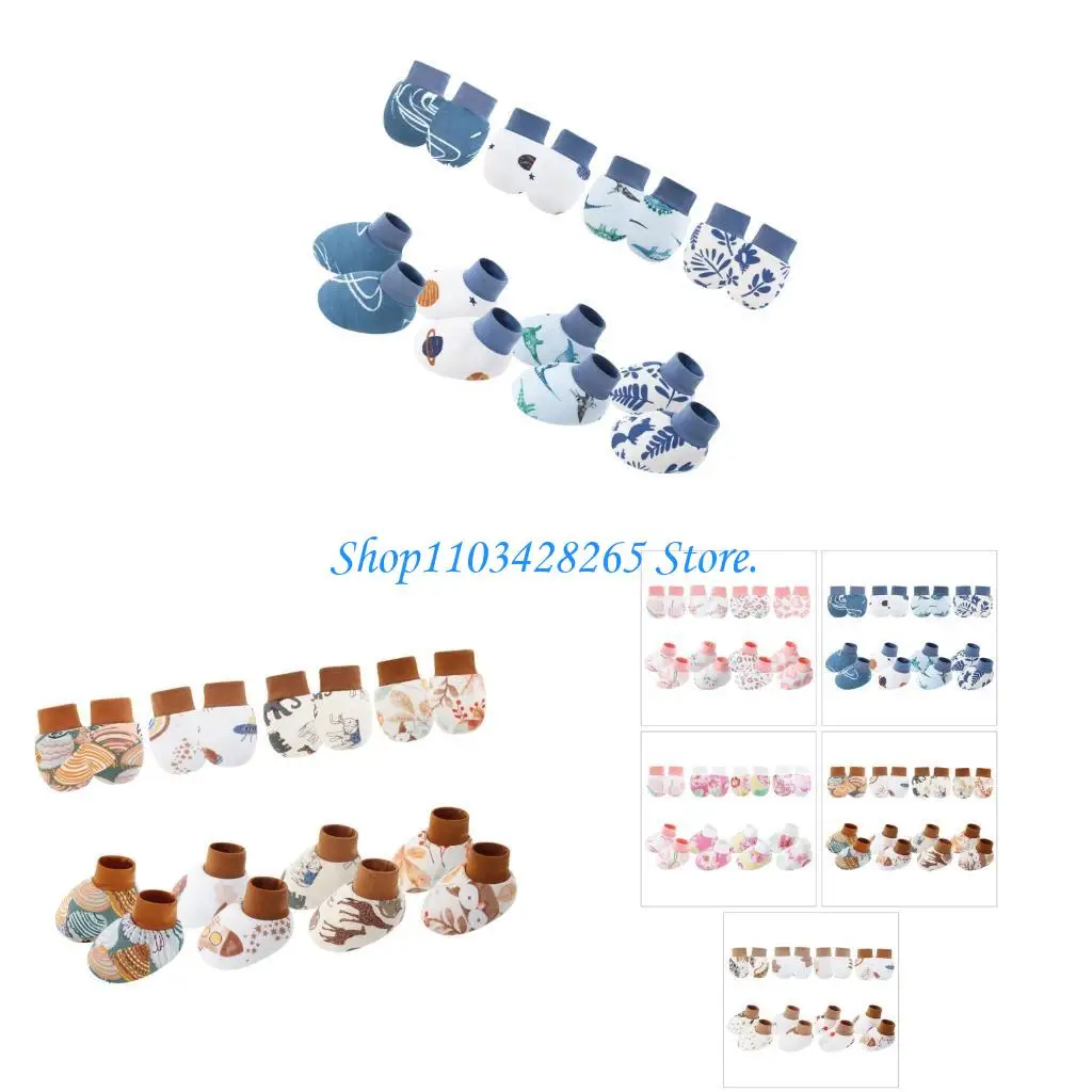 

4 Set Neworns Mittens с пинетками для предотвращения царапин на чувствительной коже уютные дышащие перчатки и носки G2TE