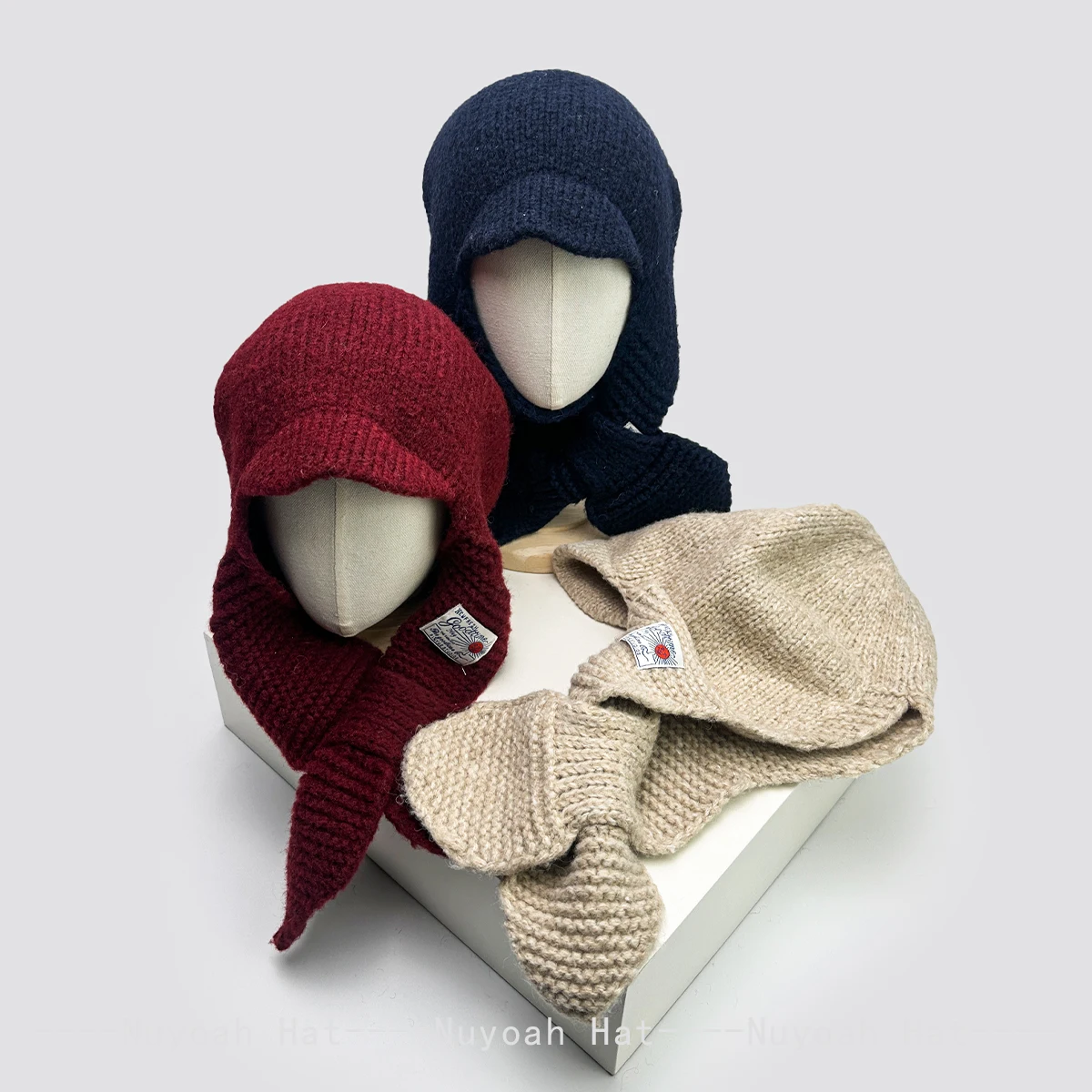 

New Women Korean Simple Patch Letters Knitted Hats Warm Hat and Scarf Integrated Fashion Niche Beanies Casual Versatile Outdoor