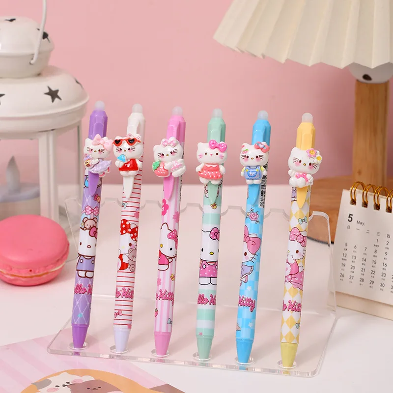 Sanrio Cute Hello Kitty Resin Patch Rubble And Pressing High Beauty Neutral Pen Cartoon Gift Pen Blue Christmas Gift