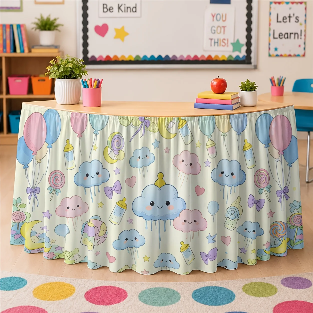 Suitable for birthday, wedding and baby shower decorations. Machine-made pastel table skirts for party decorations.