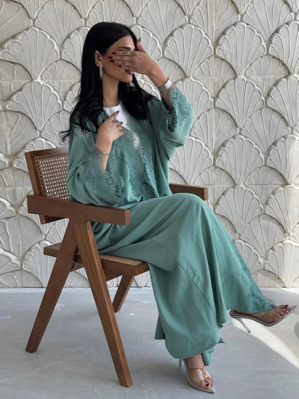 

Eid Women Abaya Cardigan Party Dress Muslim Lace Open Abayas Long Sleeve Jalabiya Ramadan Vestidos Largos Kaftan Arab Long Robe