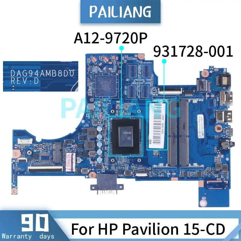 For HP Pavilion 15-CD A12-9720P Laptop Motherboard 931728-001 DAG94AMB8D0 DDR4 Notebook Mainboard