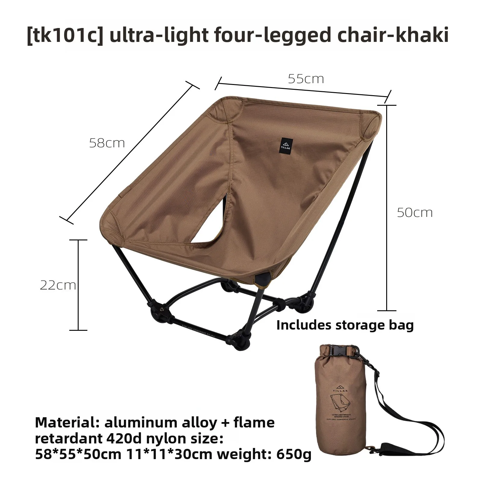 Draagbare ultralichte opvouwbare campingstoel 7-serie aluminium frame voor buiten kamperen, vissen, wandelen, reizen, backpacken