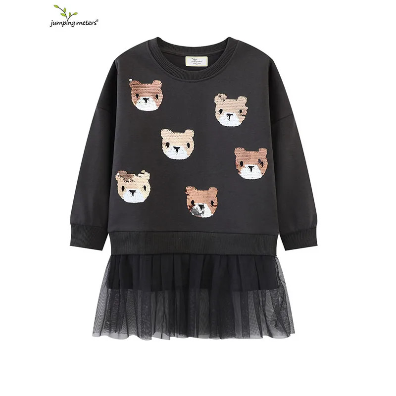 

Jumping Meters 2-7T Hot Selling Bear Beading Princess Girls Dresses For Autumn Spring Long Sleeve Party Girls Clothing