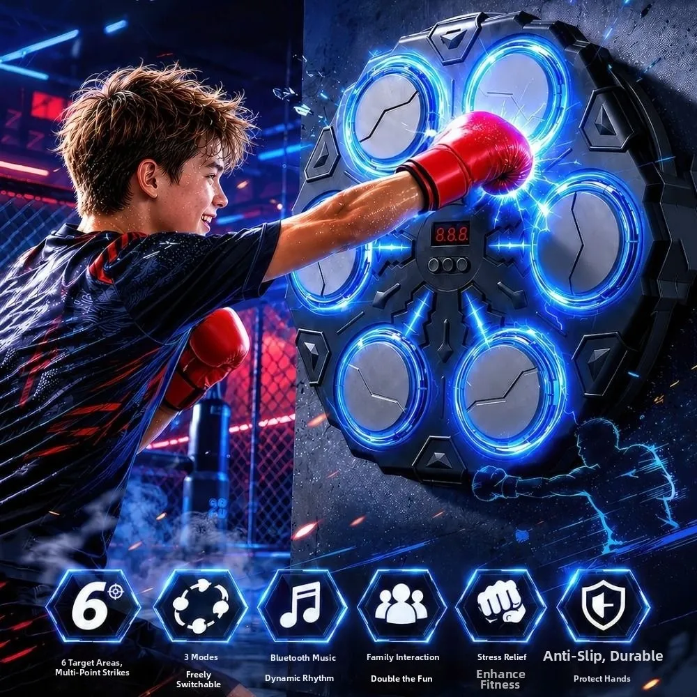 Wall Mounted Smart Music Boxing Machine 3 Speed Adjustment Height Adjustable Electronic Boxing Trainer Bluetooth Connection