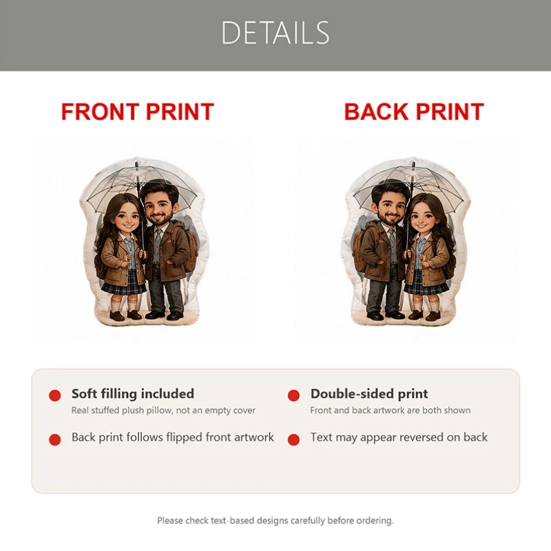 Custom Photo Shaped Pillow, Personalized Couple Portrait Under Umbrella Decorative Cushion, 70CM Home Decor Accent for Sofa & Be