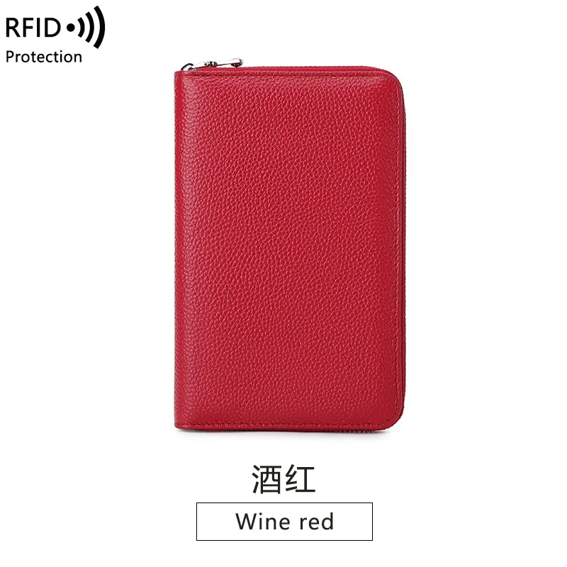 جلد البقر الغربي RFID حجب حامل البطاقة حقيبة جواز السفر محفظة متعددة الوظائف سعة كبيرة حقيبة الهاتف للرجال