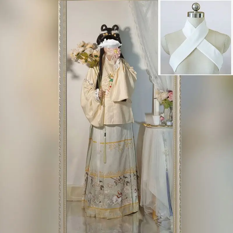 

2023 китайский новый год Hanfu вышитая с круглым вырезом большая мианская юбка с большим рукавом Зимний стиль