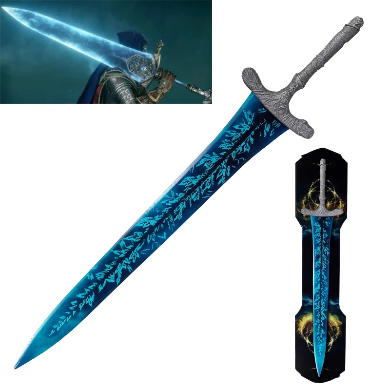 

Большой синий меч из игрового сюжета, копия, клинок из нержавеющей стали с принтом, незаточенный, с деревянной подставкой для косплея
