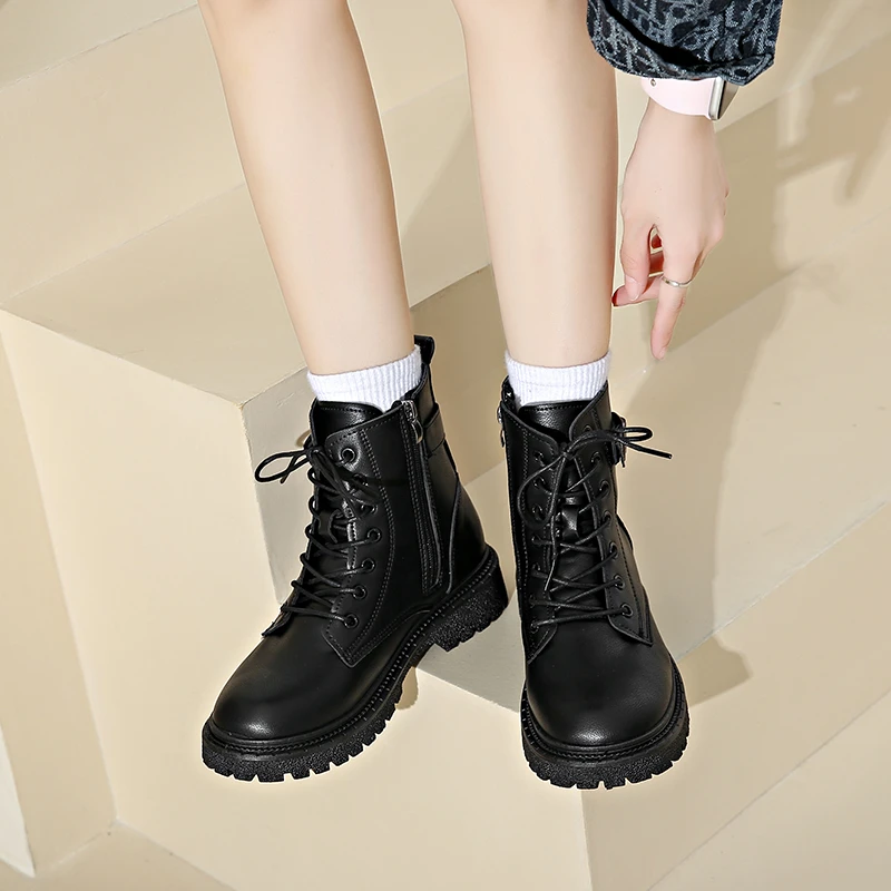 New Arrival wygodne modne buty damskie z okrągłym noskiem wygodne ciepłe zimowe antypoślizgowe zwiększające codzienne buty Doc Martens