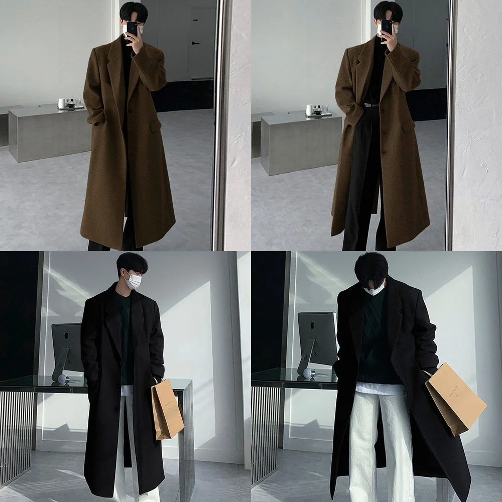 

Ветровка, мужское шерстяное пальто, длинное черное зимнее пальто, повседневное толстое теплое пальто, модный корейский стиль